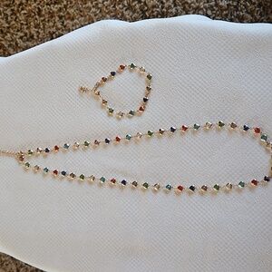 Multicolor Heart Shape Crystal Necklace and Bracelet Set